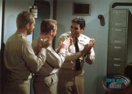 Robert Dowdell, Richard Basehart and David Hedison applaud Voyage to the Bottom of the Sea