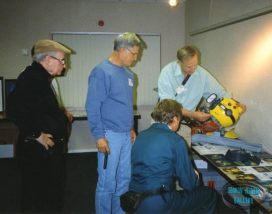 Simon shows the guests the Diving Bell model