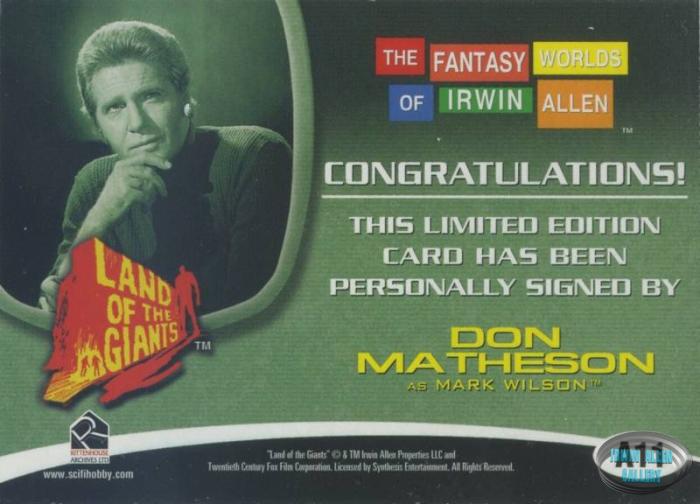 Don Matheson Autograph Card A11 Back
