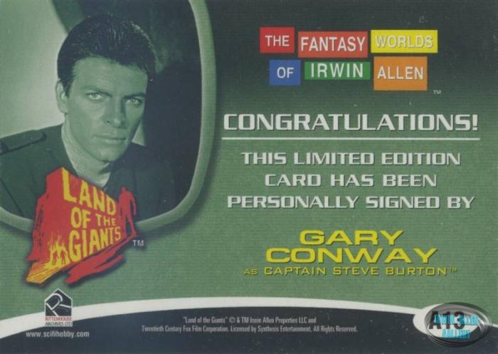 Gary Conway Autograph Card A13 Back