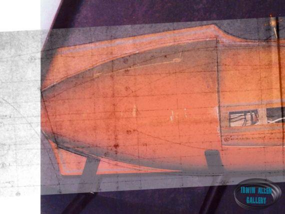 Overlay of blueprint on Spindrift miniature