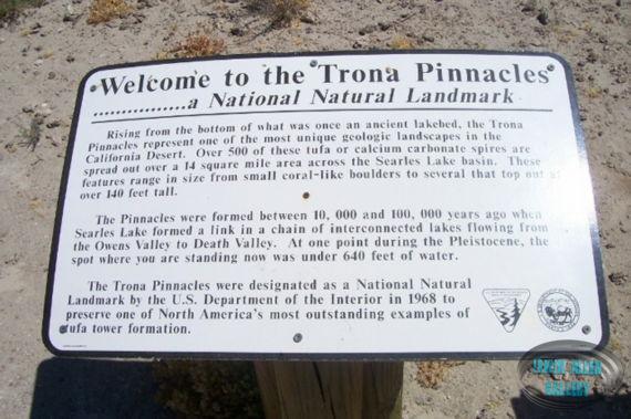 Trona Pinnacles Sign