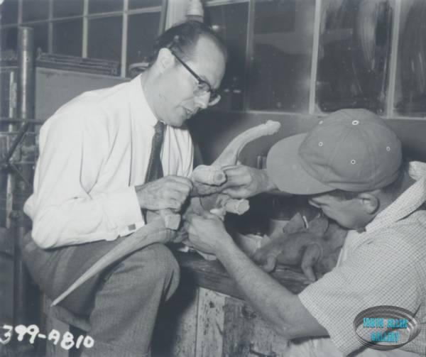 Irwin Allen with Brontosaurus Model