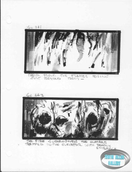 Scenes 241 to 242 - Fire surrounds people in elevator